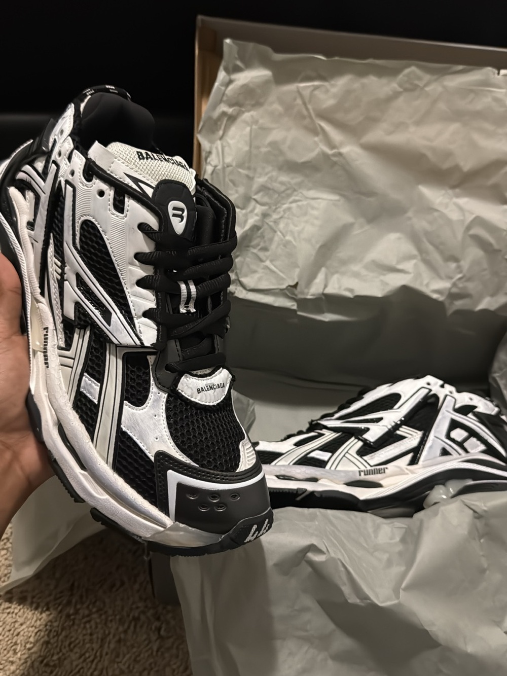 Balenciaga Chunky Track Sneakers in Black & White - Picture 4 of 7